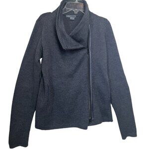 VINCE Wool Leather Moto Sweater Jacket Knit Asymmetrical Zip Funnel Minimalist